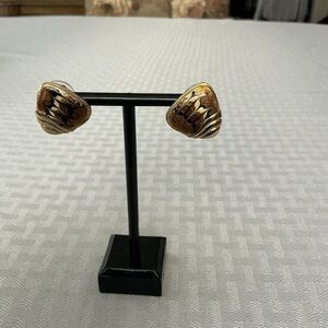 Bronze Enamel Gold Tone Stud Earrings